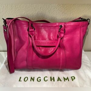 Longchamp Fuchsia Leather Tote with Top Handles